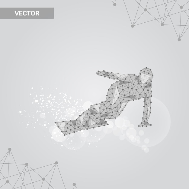 Silhouette of a snowboarder on gray background connecting dots and lines light connection structure low poly vector background