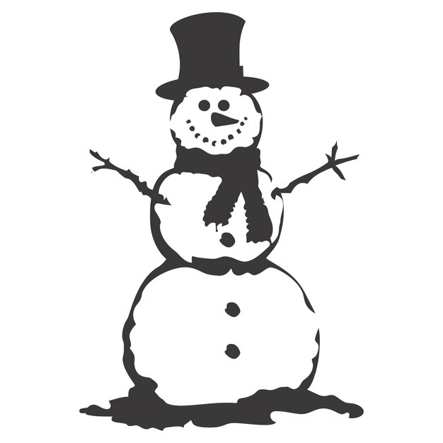 Vector silhouette snowman black color only full body