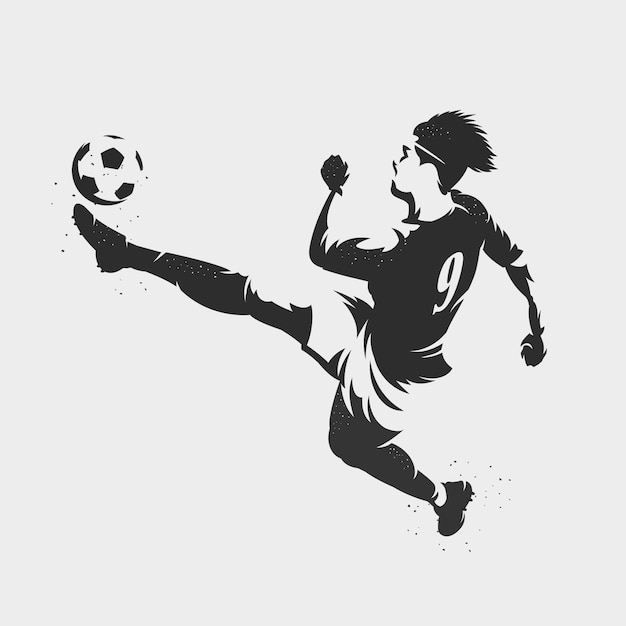 Vector silhouette soccer player kick