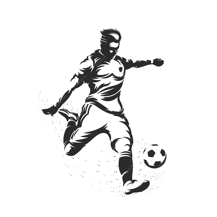  Silhouette soccer player kicking a ball