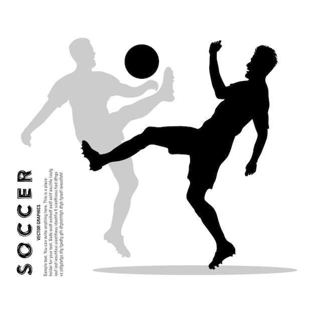 Silhouette di giocatori di calcio che combattono per la palla in aria. illustrazione vettoriale