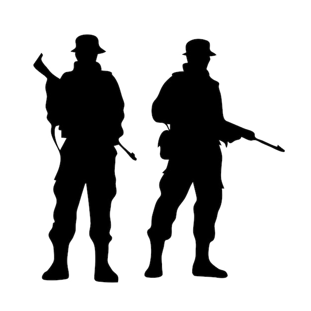 Vector a silhouette of a soldier with a gun focusing on an enemy