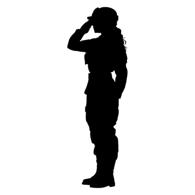 Vector silhouette of soldier woman salute on white