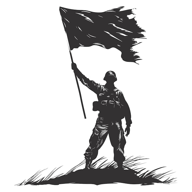 Silhouette Soldiers or Army pose in front of the black flag black color only