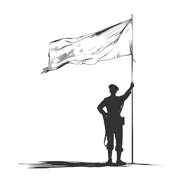 Silhouette Soldiers or Army pose in front of the white flag black color only