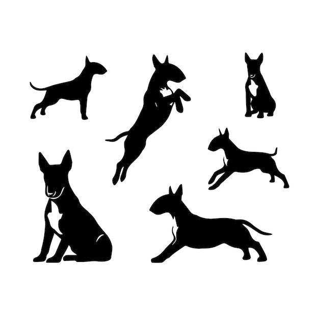 Vector silhouette solid vector icon set of dog breeds canine pooch hound puppy mutt pet doggy