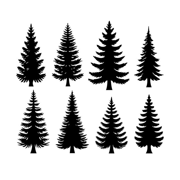 Вектор Силуэт solid vector icon set of christmas tree yule fir tannenbaum вечнозеленые праздничные деревья