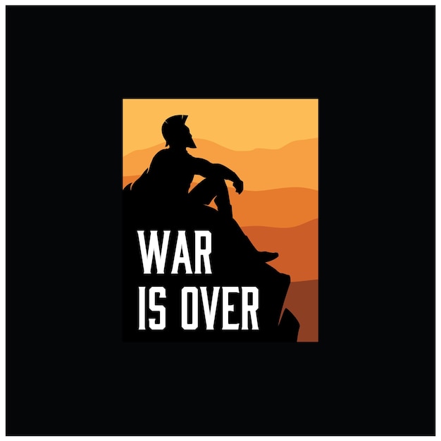 Vector silhouette of spartan knight soldier greek warrior sitting on top cliff after a war battle