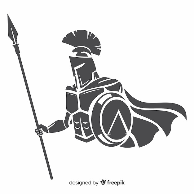 Silhouette of spartan warrior with javelin