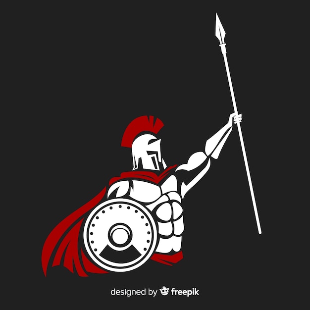 Vector silhouette of spartan warrior with javelin