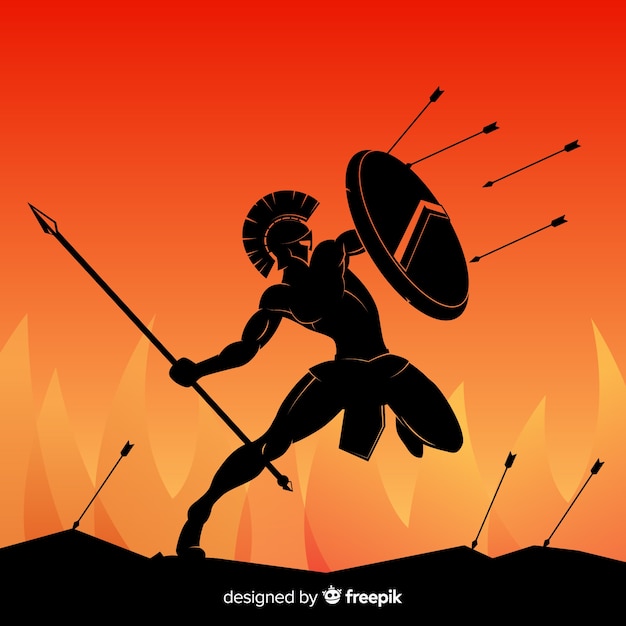 Silhouette of spartan warrior with javelin