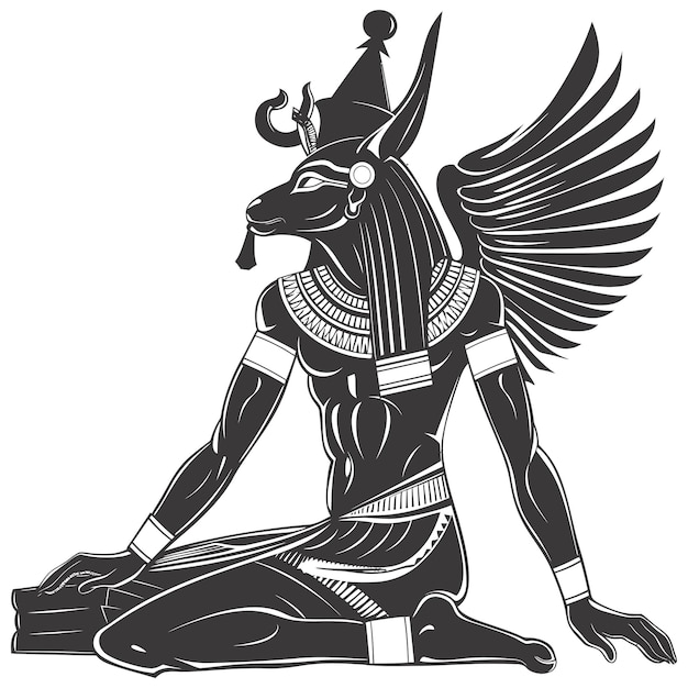 Vettore silhouette sphinx l'egitto creatura mitica colore nero solo tutto il corpo