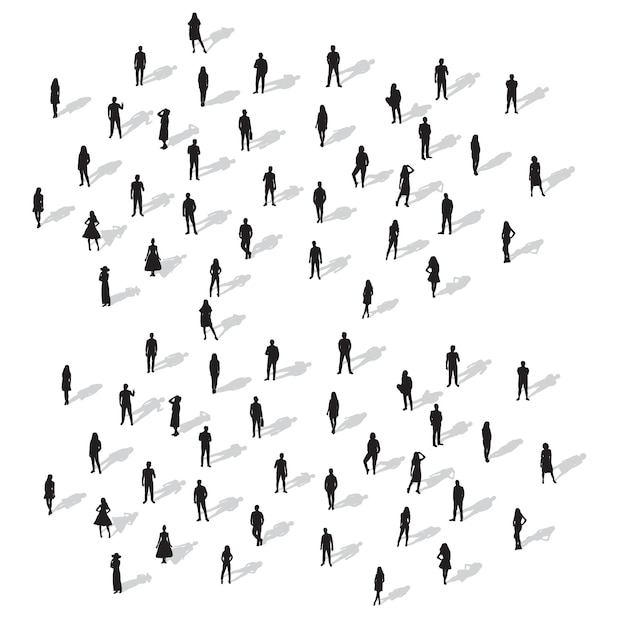 Vector silhouette of standing people with shadow top view vector