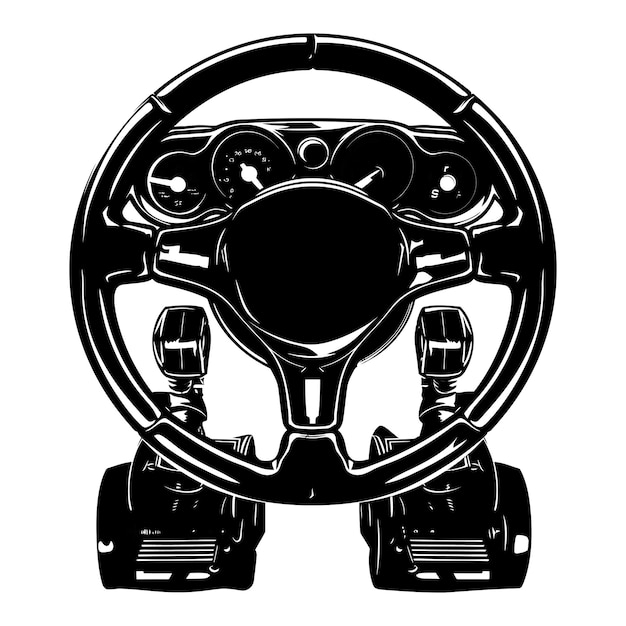 Vector silhouette of steering wheel video game pictograph vector image