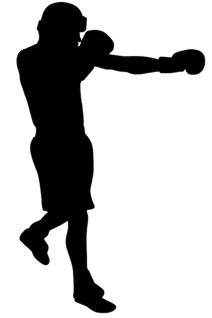 Silhouette of a striking boxer with boxing gloves. Vector illustration