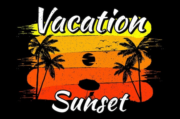 silhouette summer vacation sunset retro vintage