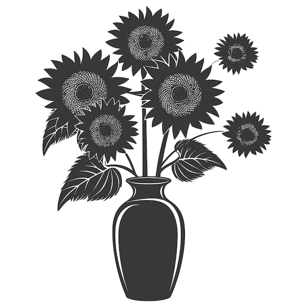 Vector silhouette sunflower flower in the vase black color only