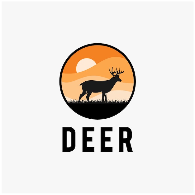 Silhouette sunset deer logo design