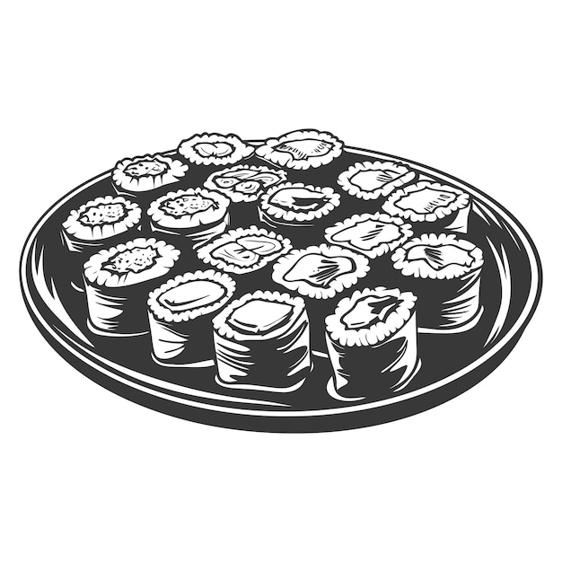 Vector silhouette sushi or kimbab dish black color only