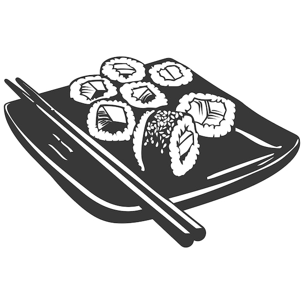 Silhouette Sushi or kimbab Dish black color only