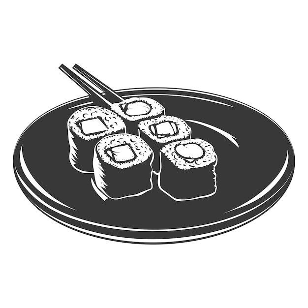 Silhouette Sushi or kimbab Dish black color only