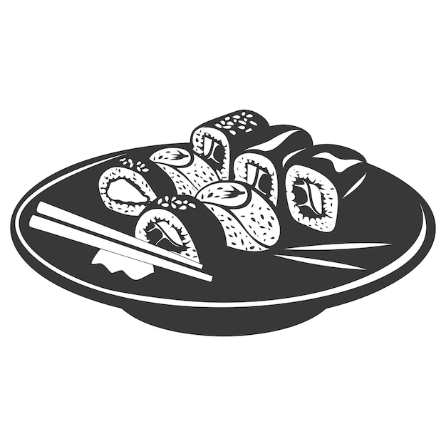 Silhouette Sushi or kimbab Dish black color only