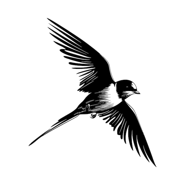 Silhouette swallow bird flaying black color only full body