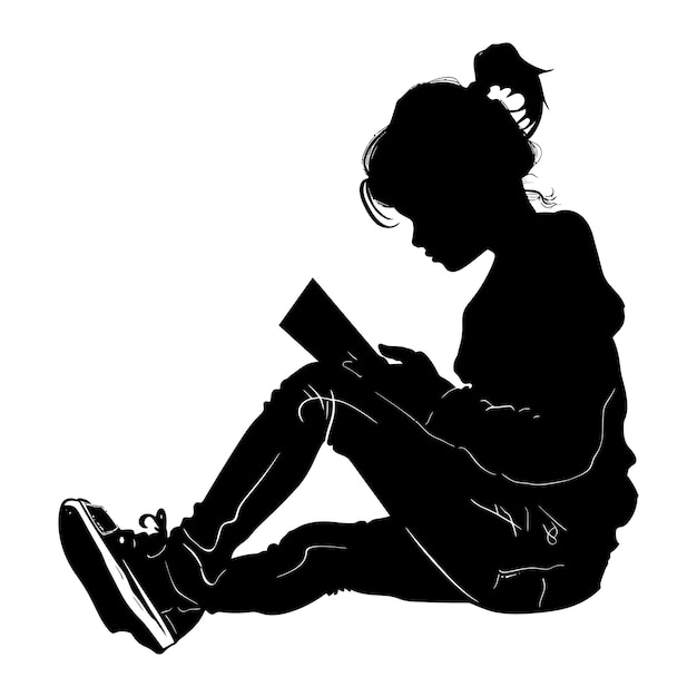 Silhouette teenager girl reading book black color only