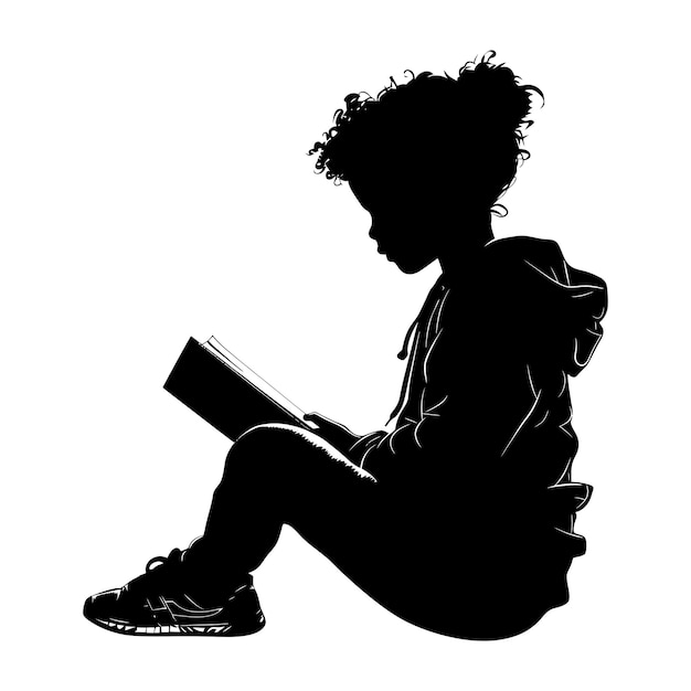 Vector silhouette teenager reading book black color only