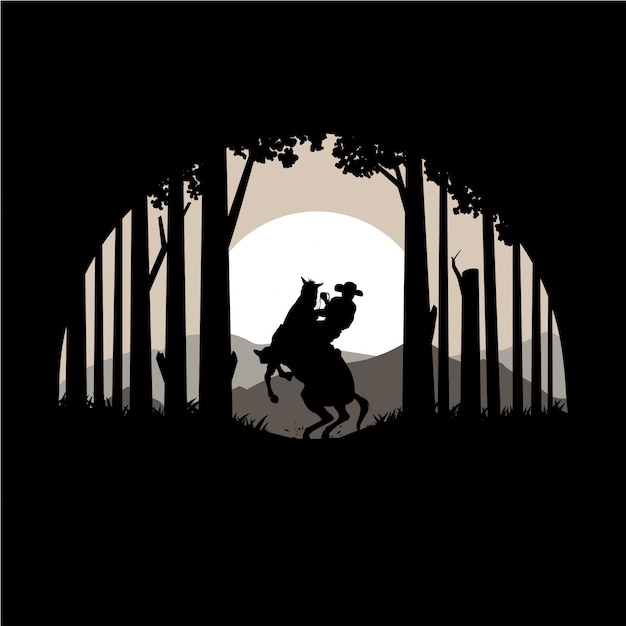 Silhouette della foresta del texas e illustrazione vettoriale cavallo