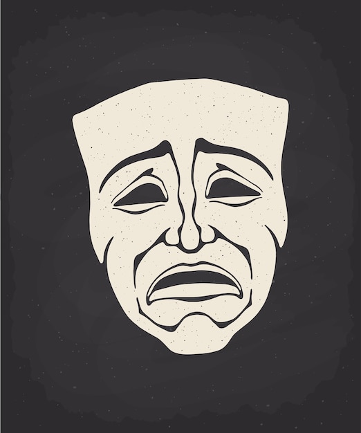 Vector silhouette of theatrical drama mask on chalk board vector illustration