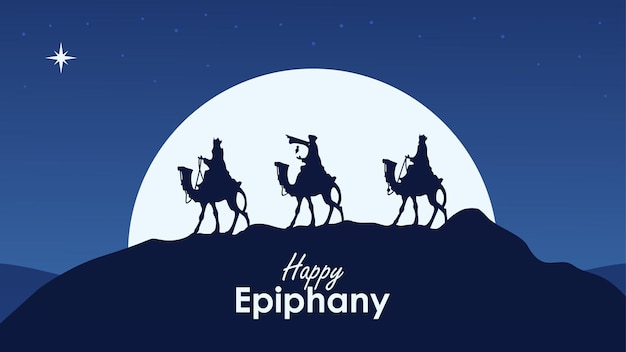 Silhouette three king on camel for epiphany background