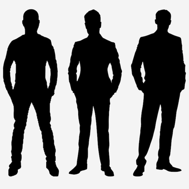 Vettore silhouette di tre uomini in piedi