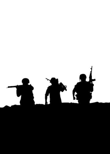 Vector the silhouette of a three soldiers go for battle