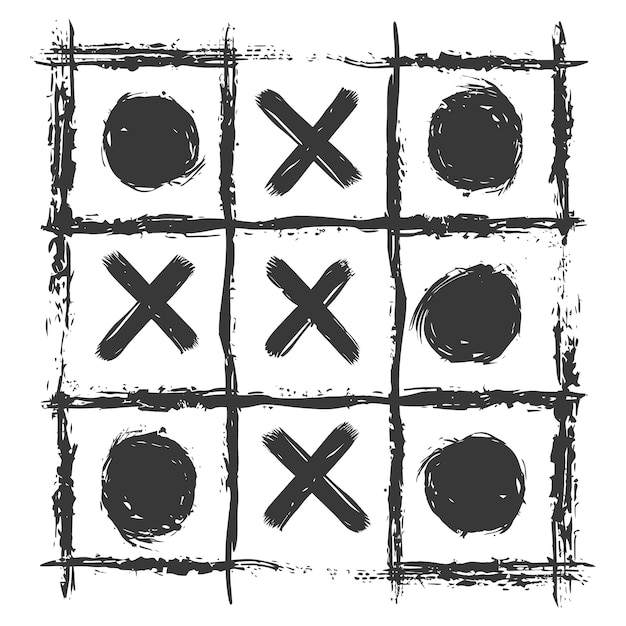 Silhouette tic tac toe doodle game black color only