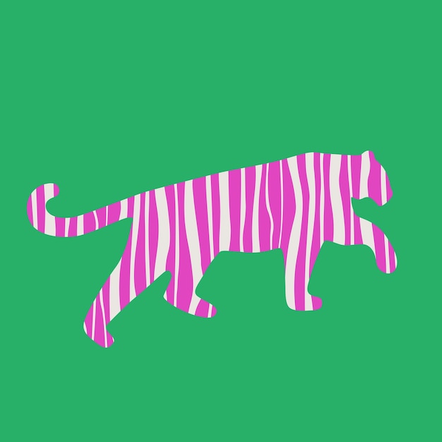 Vettore silhouette di una tigre su uno sfondo verde animale decorativo con strisce caotiche all'interno