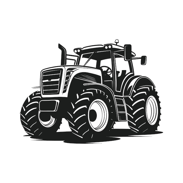 Vector silhouette of a tractor illustration vector with black old tractor on white background