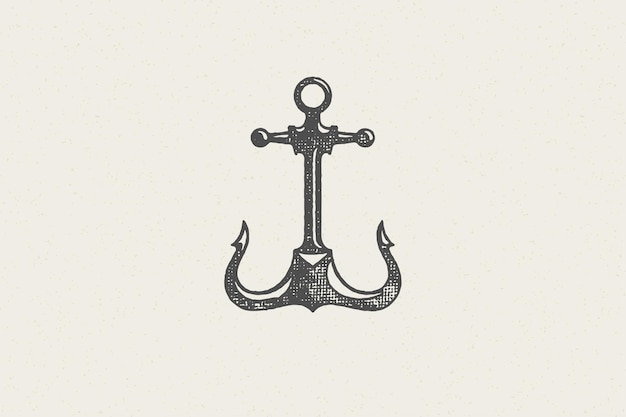 Vector silhouette traditional anchor emblem of maritime industry hand drawn stamp effect