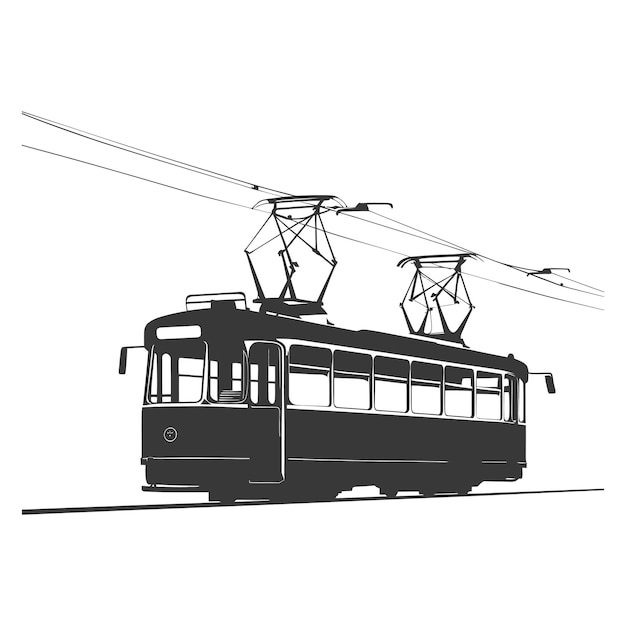 Vettore silhouette tram funivia ferrovia solo colore nero