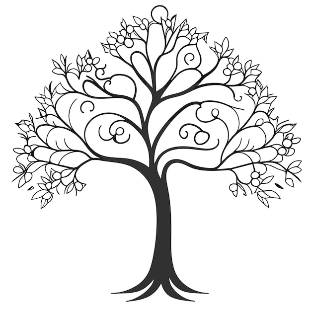 Vector silhouette tree free line vector illustration line art