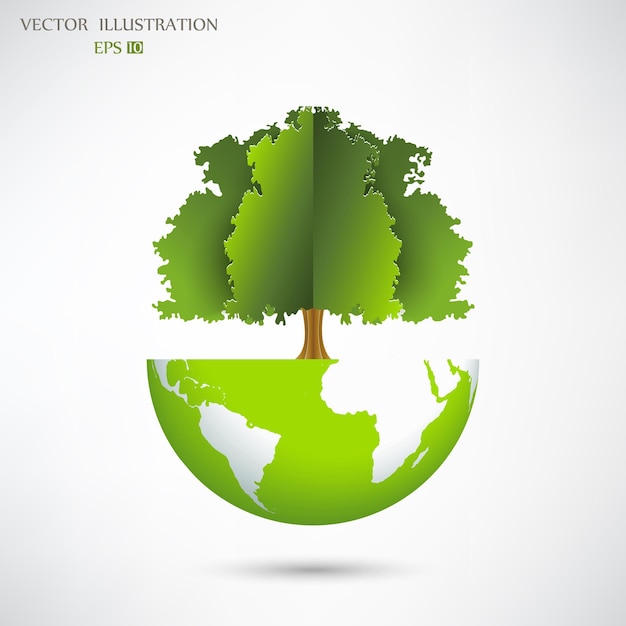 Silhouette of a tree on the globe the concept of ecology to save the planet