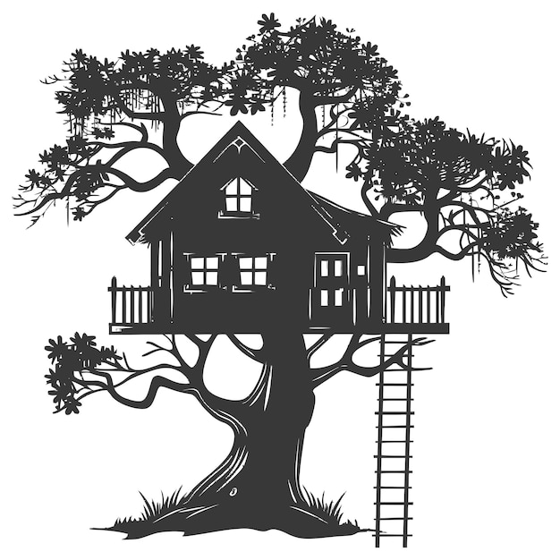 Silhouette Tree house black color only