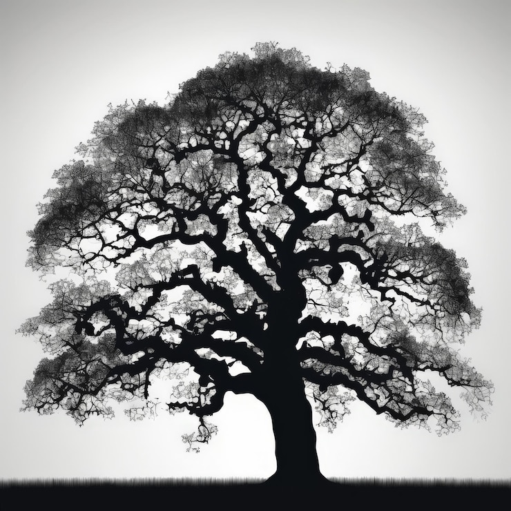 Vector silhouette of tree in nature