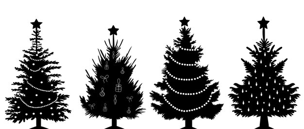 Silhouette albero nuovo anno natale vettore isolato