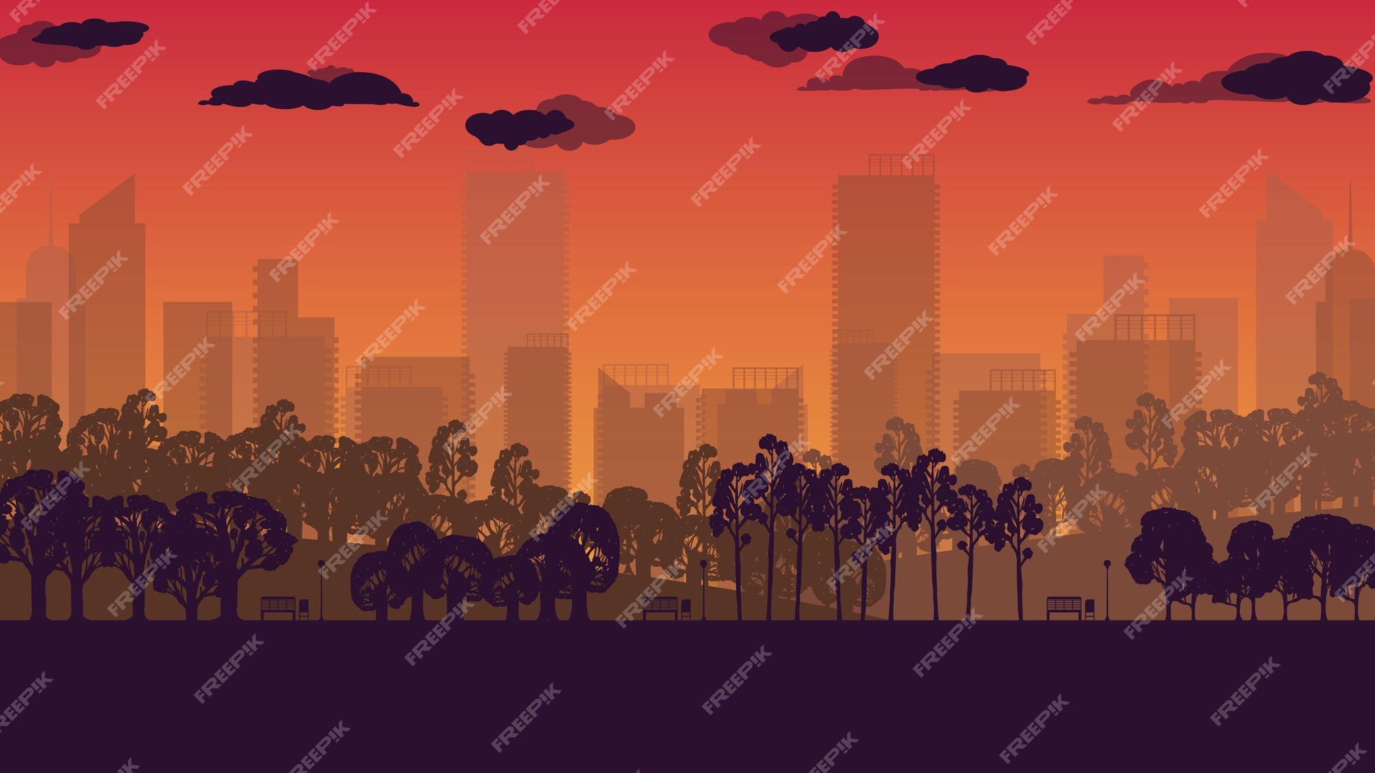 Premium Vector | Silhouette tree in the park and city town background on  gradient background