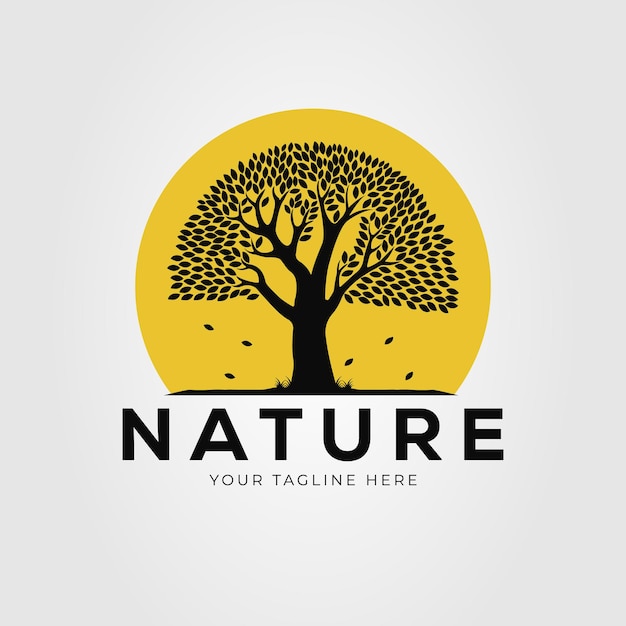 Silhouette tree with falling leaves and nature logo vector illustration design