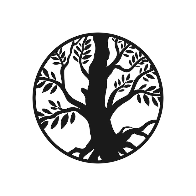 Vector silhouette of a tree with leaves and roots tree design in black color