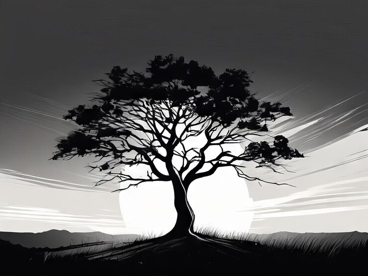 Vector silhouette of tree with sun and moon silhouette of tree with sun and moon