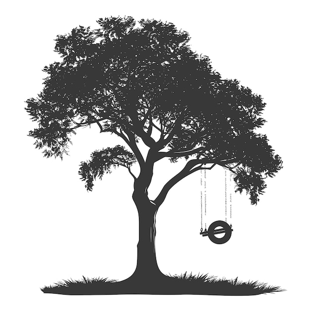 Vector silhouette tree with a tyre swing black color only