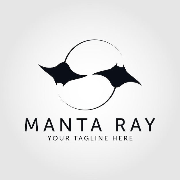 Силуэт тропической черной рыбы Manta Ray Fish Sea Life дизайн логотипа